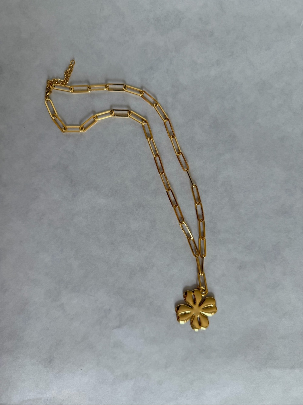 Lisi Lerch Gold Shamrock Charm Necklace with Paper Clip Chain - 18k Gold Plated